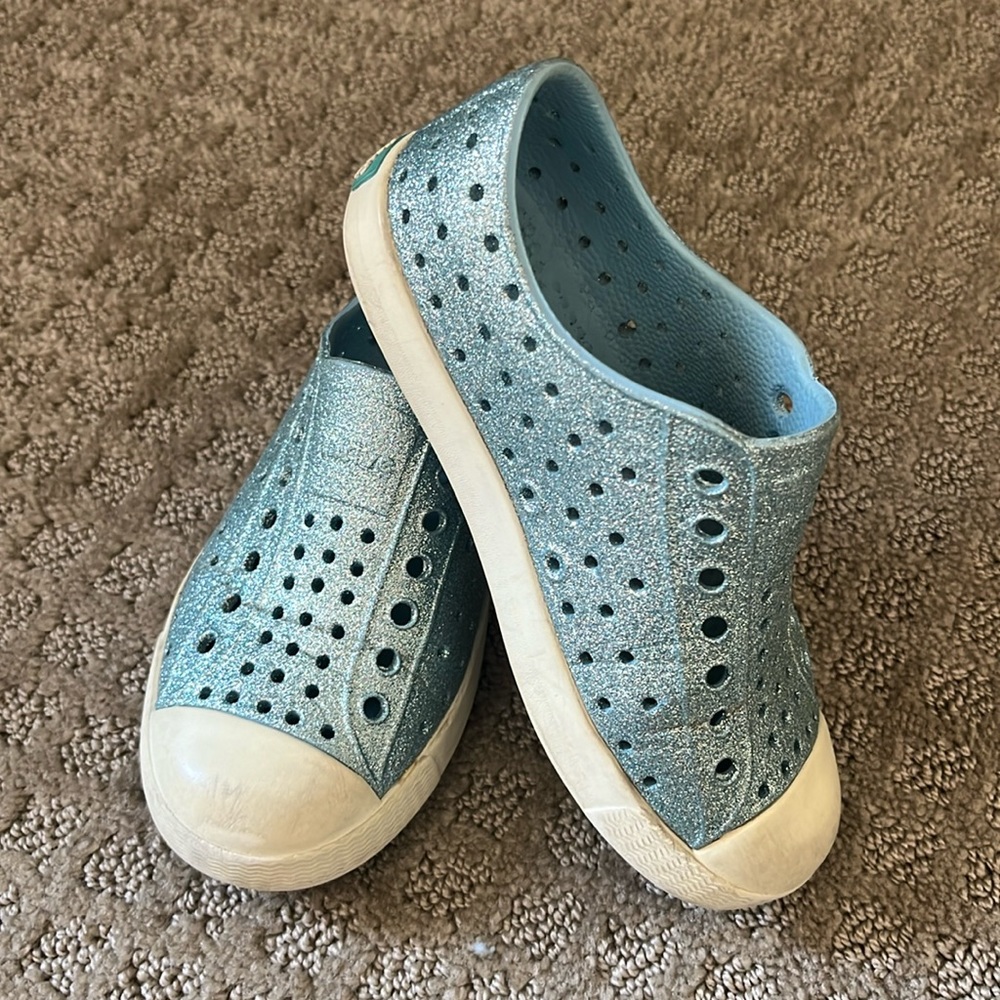 • NATIVE • teal sparkly shoes